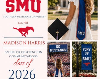Modello di invito per la cerimonia di laurea della SMU / Invito alla festa di laurea della Southern Methodist University