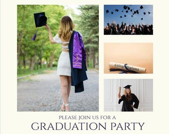 Invito per la laurea universitaria, modello Canva modificabile / Invito moderno per la festa di laurea