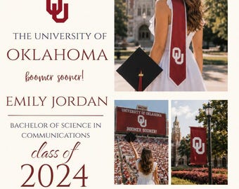 Invito alla cerimonia di laurea dell'Università dell'Oklahoma (OU) - Modello Canva modificabile / Festa di laurea Sooners