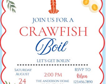 Invito per festa a base di gamberi di fiume / Invito per festa a base di frutti di mare / Invito in stile Cajun costiero modificabile