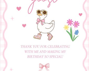 Biglietto di ringraziamento con oca buffa, modello Canva modificabile / Ringraziamento di compleanno con oca