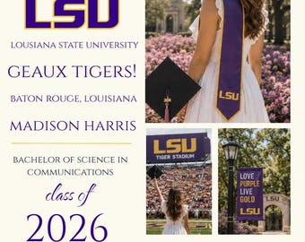 Invito di laurea LSU modificabile su Canva / Festa di laurea dei Tigers