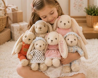 Personalised Bunny Plush, Embroidered Name Rabbit, Baby Shower Gift, Baby Girl Gift, Easter Bunny, Newborn Keepsake