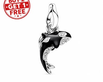 Orca Whale Dangle Charm, Sterling Silver Ocean Animal Charm for Bracelet, Whale Necklace Pendant, Gift for Her, Mother's Day Gift