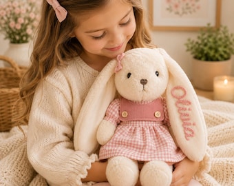 Personalized Embroidered Bunny Plush Baby Gift – Custom Stuffed Rabbit, Baby Shower Gift, Baby’s First Stuffed Animal, Nursery Keepsake