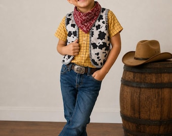 Kids Cowboy Sheriff Costume, Toddler Cowboy Outfit, Western Dress Up Set with Bandana & Vest, Boys Halloween Costume, Cowboy Cosplay