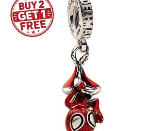Marvel Spider-Man Dangle Charm, 625 Silver Superhero Charm for Bracelet, Necklace Pendant, Marvel Jewelry Gift for Her, Spider Man Charm
