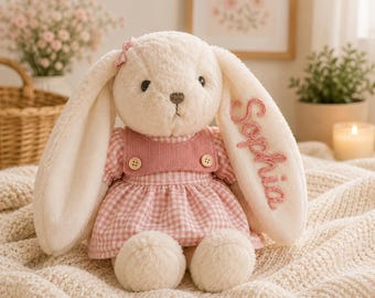 Personalized Bunny Plush: Nursery Rabbit Doll, Daycare Stuffed Animal, Baby Girl Shower Gift