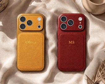 Custom Case for iPhone 17 Pro Max, iPhone 16 15 14 Pro Phone case with Leather, Monogram Engraved Leather Phone Cover, Gift idea For Her