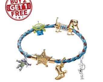 Toy Story Charm Collection Set, Disney Inspired Bracelet Charms,Buzz Lightyear Woody Slinky Dog Pandora Charm Set, Personalized Gift for Her