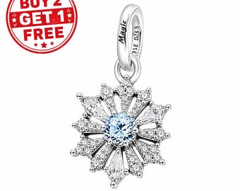 Disney Frozen Queen Elsa Snowflake Dangle Charm, 625 Silver Bracelet Charm, Necklace Pendant, Frozen Jewelry Gift for Her