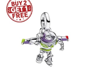 Pixar Buzz Lightyear Dangle Charm, Charms for bracelet, Silver Charm, Pandora Charm, Toy Story Charm