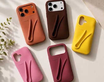 iPhone 17/16/15/14/13 Silicone Case with Ribbon Holder & Lipstick Cover- LIP GLOSS INCLUDED