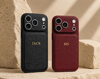 Personalised Phone Case| iPhone 17 Case | iPhone 16 | iPhone 15 | iPhone 14 | iPhone 13, 12 | Plus Pro Max | Embossed Initials on Leather
