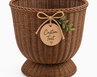 Personalized Woven Resin Urn Planter, 16 Inch Brown Indoor Outdoor Plant Pot, Custom Name Planter Basket, Housewarming Gift