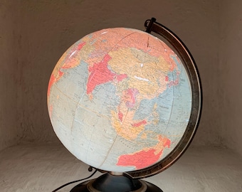 Vintage illuminated world globe lamp