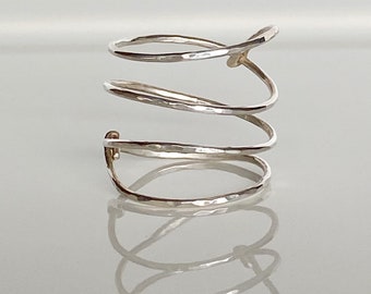 Hammered Sterling Spring Ring - Silver Ring - Sterling Wrap Ring - Coil Ring