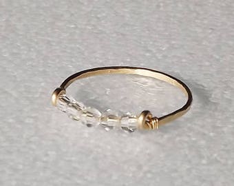 Hammered Gold Filled Swarovski Champagne Crystal Gemstack Ring - Gold Ring - Stacking Rings - Crystal Ring - Gold Band