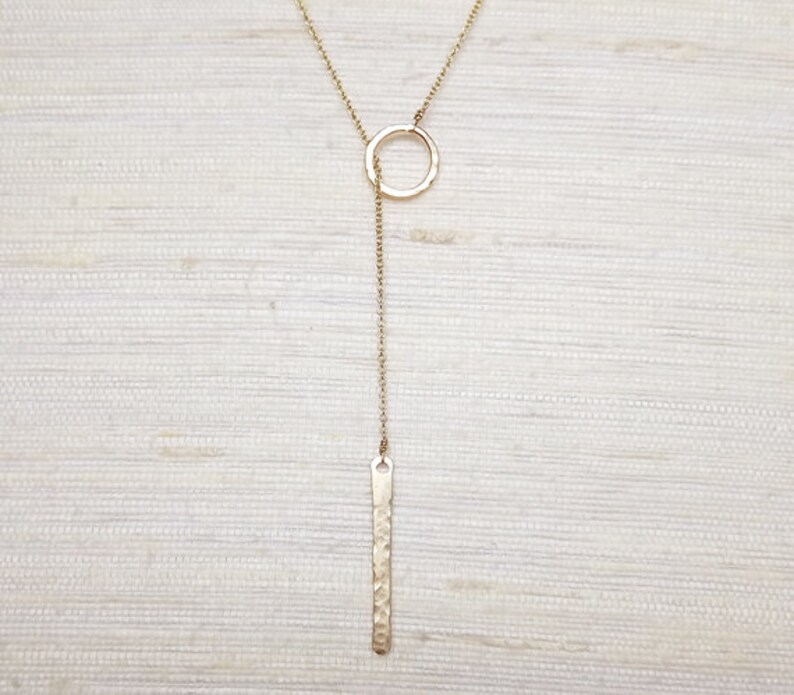 Personalized Gold Filled Hammered Bar Lariat Everyday Necklace Gold Filled Bar Long Necklace Gold Necklace image 5