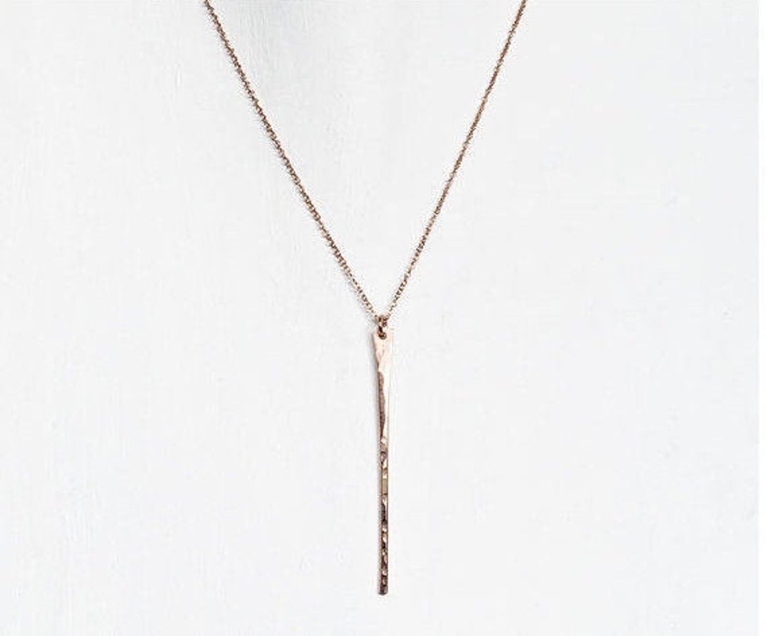 Layering Necklace Long Rose Gold Filled Bar Necklace Rose Gold Tapered ...