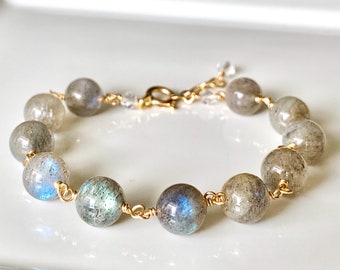 Labradorite Bracelet - Gold Filled and Gemstone Link Bracelet - Everyday Bracelet - Healing Crystal Bracelet