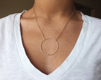 XL Large Circle Sterling and Gold Filled Pendant Necklace - Eternity Necklace - Two Toned Necklace - Everyday Necklace - Mix Metal N