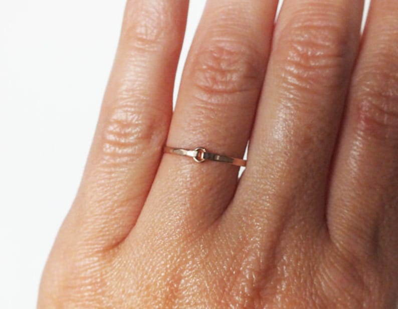 ROSE Gold Filled Ring Rose Gold Ring Stacking Rings Wedding Band Tiny Circle Hammered Ring image 3