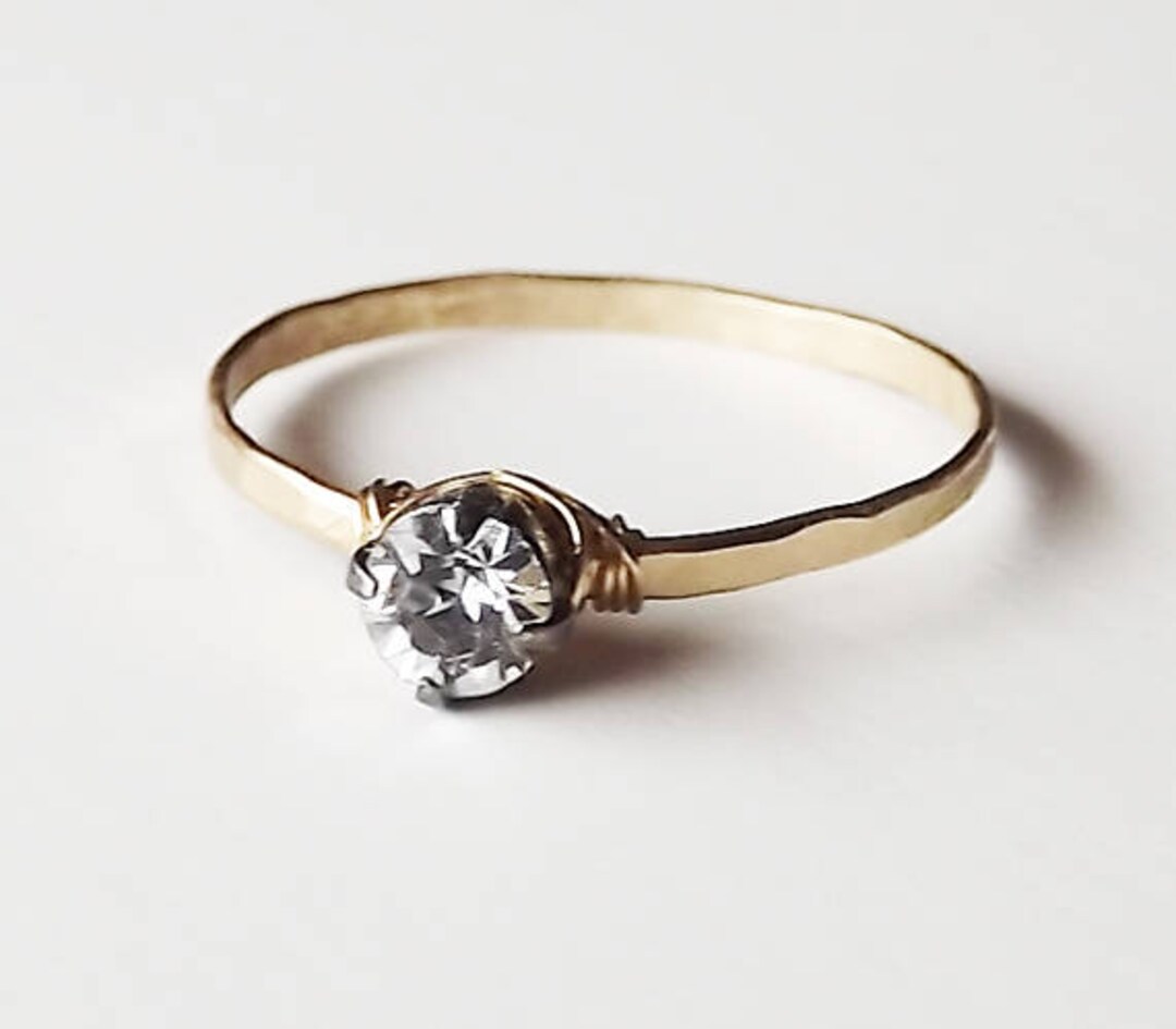 Hammered Gold Filled Swarovski Crystal Ring Gold Ring - Etsy