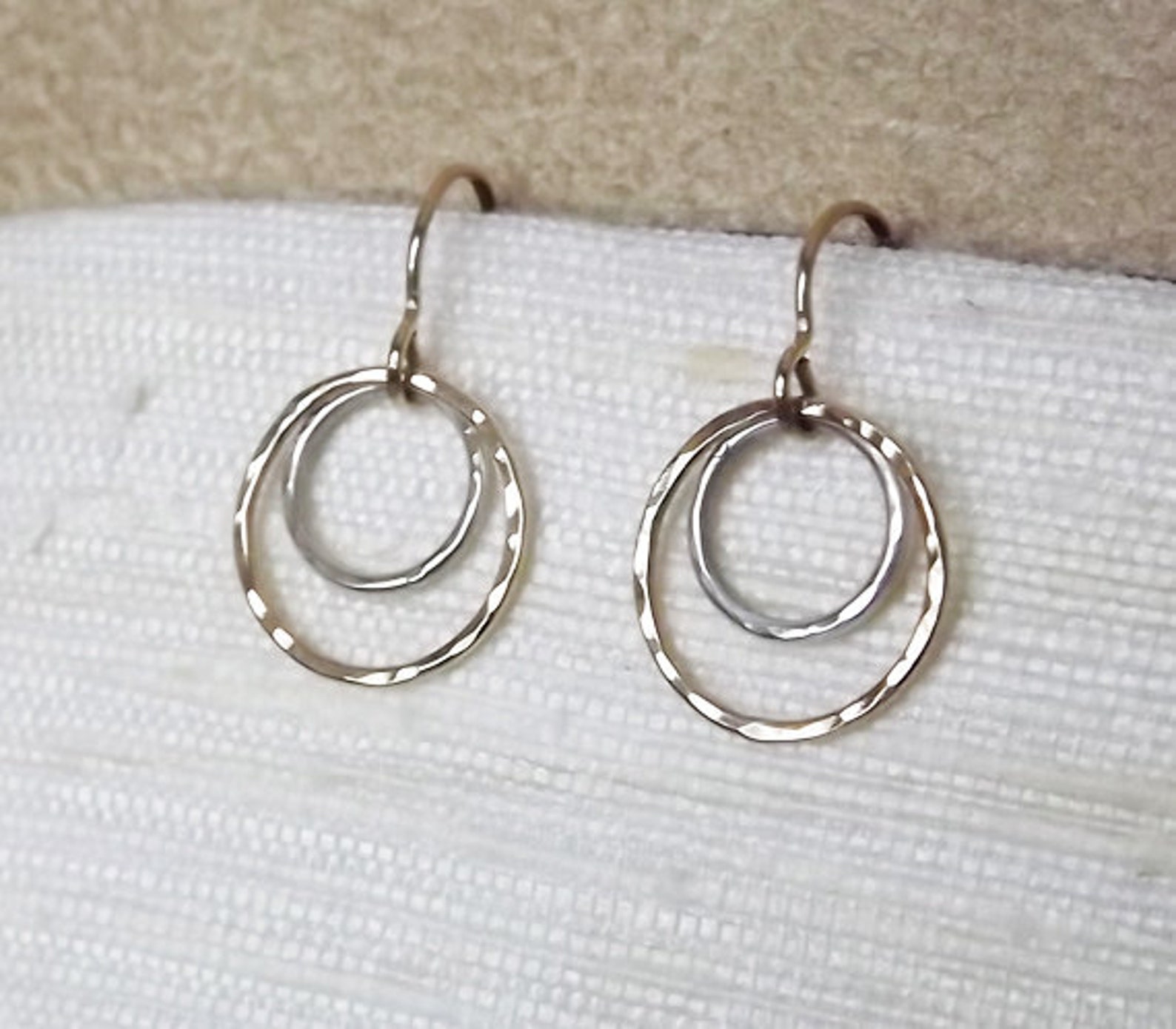 Hammered Mix Metal Tiny Rose Gold Filled and Sterling Hoops - Etsy