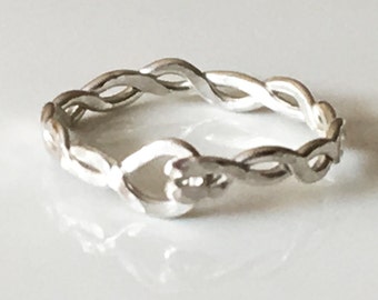 Hammered Braided Sterling Silver Ring - Silver Ring - Stacking Rings - Twisted Silver Ring