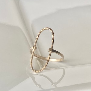 Hammered Long Oval Gold Filled Ring - Gold Ring - Gold Band - Oval Ring