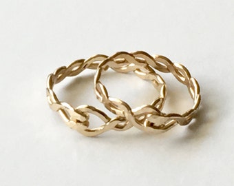 Hammered Braided Gold Filled Ring -  Gold Ring - Stacking Rings - Twisted  Gold Ring