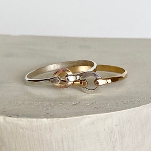 Hammered Sterling and Gold Filled Ring Mix Metal Ring Gold Band Stacking Rings Hammered Rings image 4