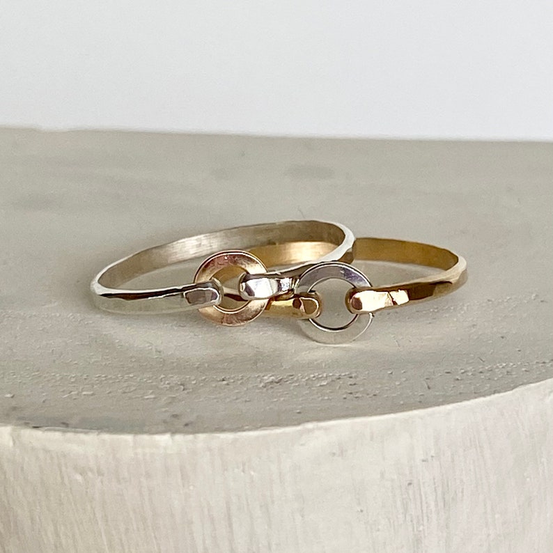 Hammered Sterling and Gold Filled Ring Mix Metal Ring Gold Band Stacking Rings Hammered Rings image 4