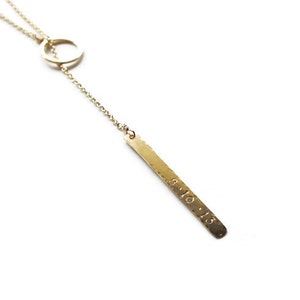 Personalized Gold Filled Hammered Bar Lariat Everyday Necklace Gold Filled Bar Long Necklace Gold Necklace image 1