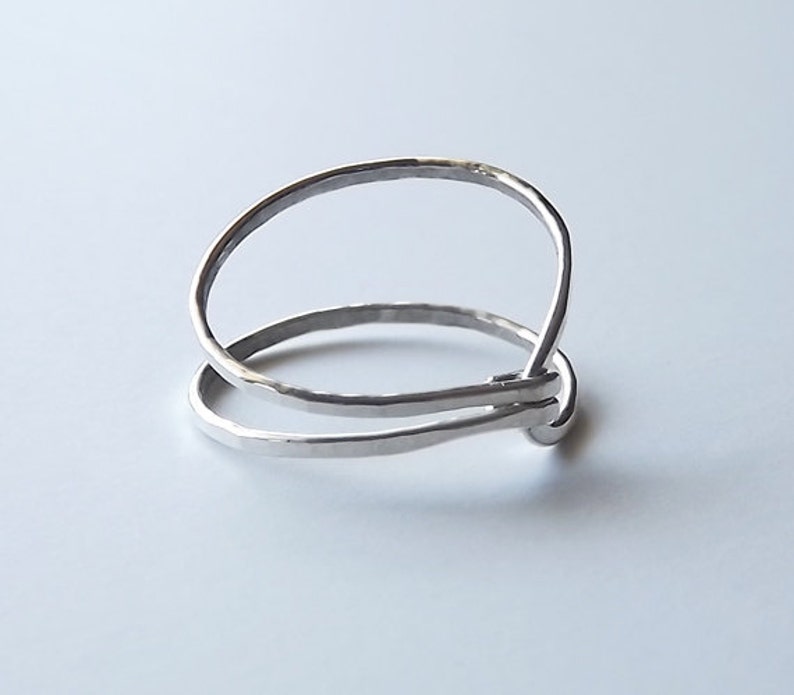 Hammered Asymmetrical Sterling Hug Ring Silver Ring Sterling Band Stacking Rings image 3