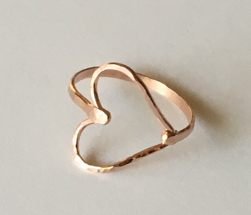 Hammered Sideways Heart Rose Gold Filled Ring Heart Ring - Etsy
