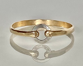 Hammered Sterling and Gold Filled Ring - Mix Metal Ring - Gold Band - Stacking Rings - Hammered Rings