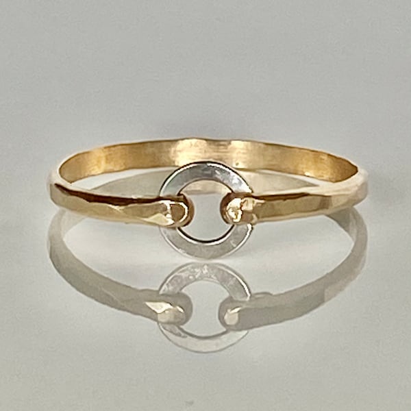 Hammered Sterling and Gold Filled Ring - Mix Metal Ring - Gold Band - Stacking Rings - Hammered Rings