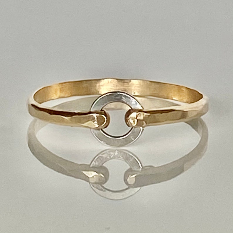 Hammered Sterling and Gold Filled Ring Mix Metal Ring Gold Band Stacking Rings Hammered Rings image 1