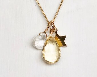 Gold Charm Necklace - Gold Filled Birthstone Necklace - Charm Jewelry