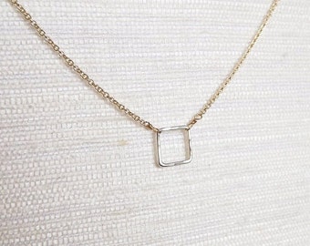 Hammered Sterling and Gold Filled Square Necklace - Mix Metal Necklace - Two Toned Everyday Necklace - Bridesmaid Necklace