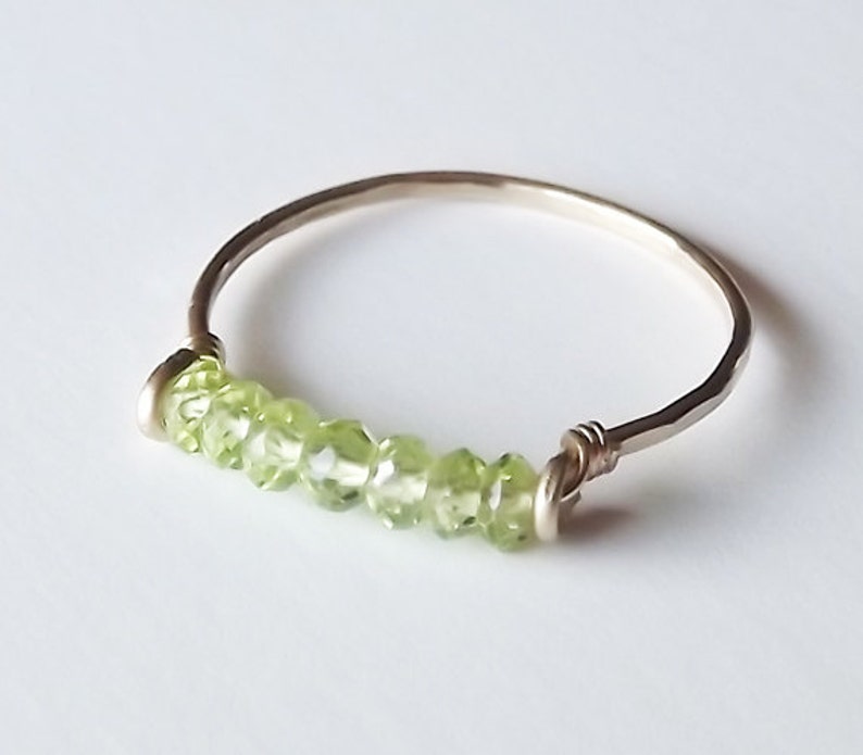 Hammered Gold Filled Peridot Gemstack Ring Gemstone Ring Stacking Ring Gold Ring BIRTHSTONE ring image 1