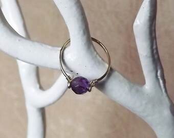 Faceted Amethyst Hammered Gold Filled Ring - February Birthstone - Gemstone Ring - Gold Ring - Stacking Rings