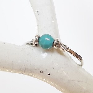 Hammered Sterling Ring With Tiny Turquoise Bead Sterling Band Stacking Rings BIRTHSTONE Ring image 4