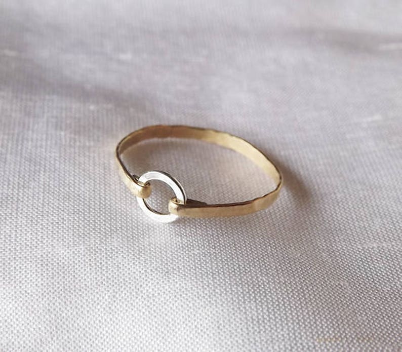 Hammered Sterling and Gold Filled Ring Mix Metal Ring Gold Band Stacking Rings Hammered Rings image 3