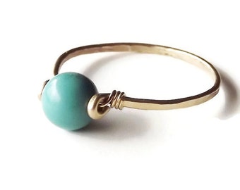 Turquoise Gold Ring - Gemstone Ring - Gold Filled Ring - Stacking Rings - Birthstone Ring