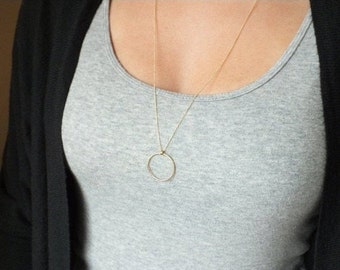 Long Gold Circle Necklace - Gold Eternity Necklace - Layering Everyday Necklace - Gold Filled Necklace - Gold Necklace