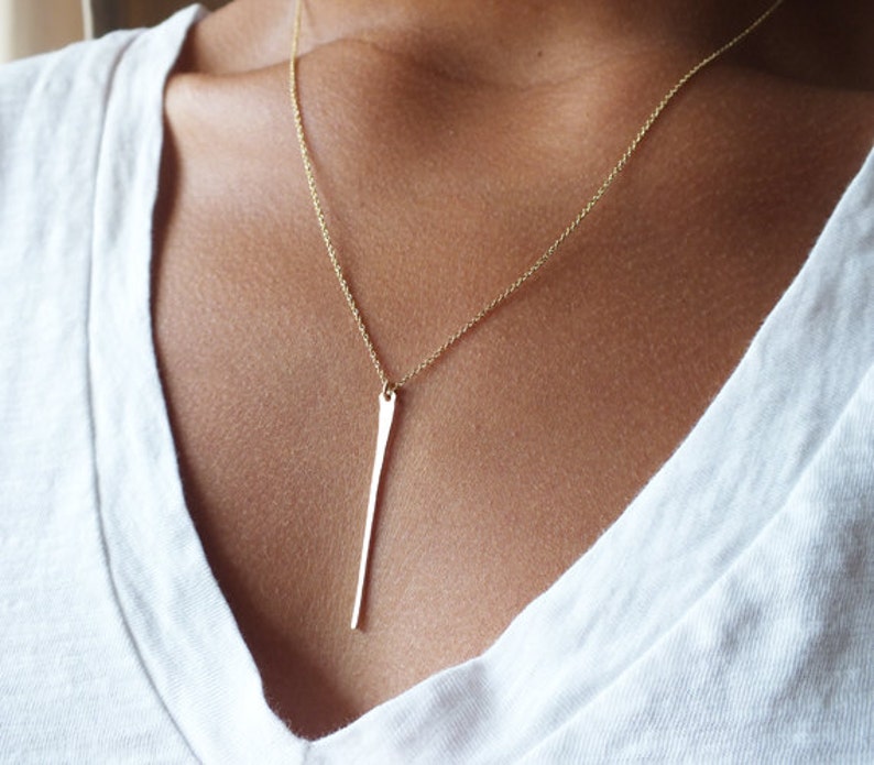 Layering Necklace Long Gold Filled Bar Necklace Gold Tapered Bar Necklace Gold Filled Necklace Delicate Gold Necklace image 4