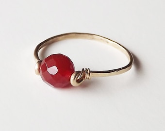 Sacral Chakra Ring - Faceted Carnelian Hammered Gold Filled Ring - Gemstone Ring - Gold Ring - Stacking Rings